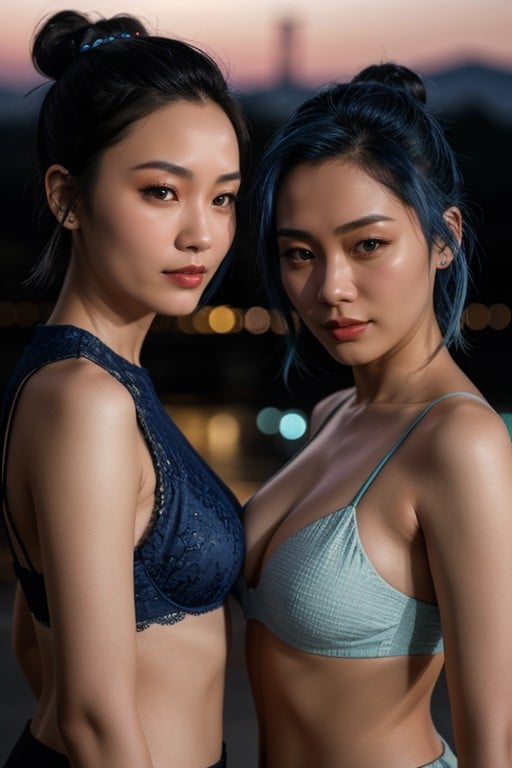 Vietnamese, Hair Bun, Blue Hair Furry AI Porn