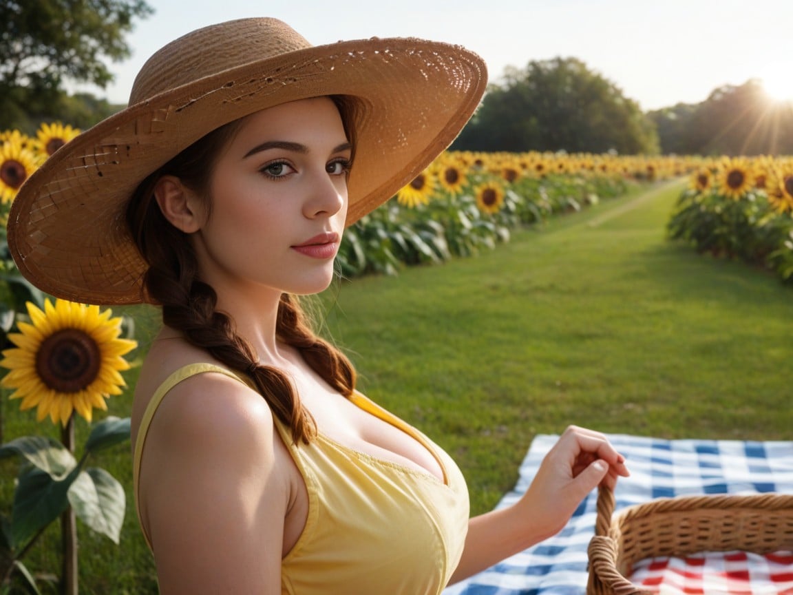 Sunny Day, Big Picnic Blanket, Brightly Lit Shot쉬메일 AI 포르노