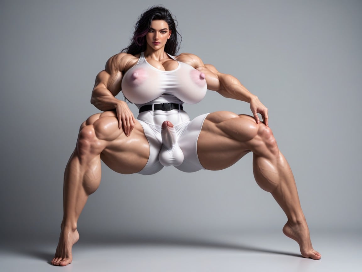 Caméra Fisheye, Huge Muscular Legs, Long Thick NipplesPorno IA transsexuelle