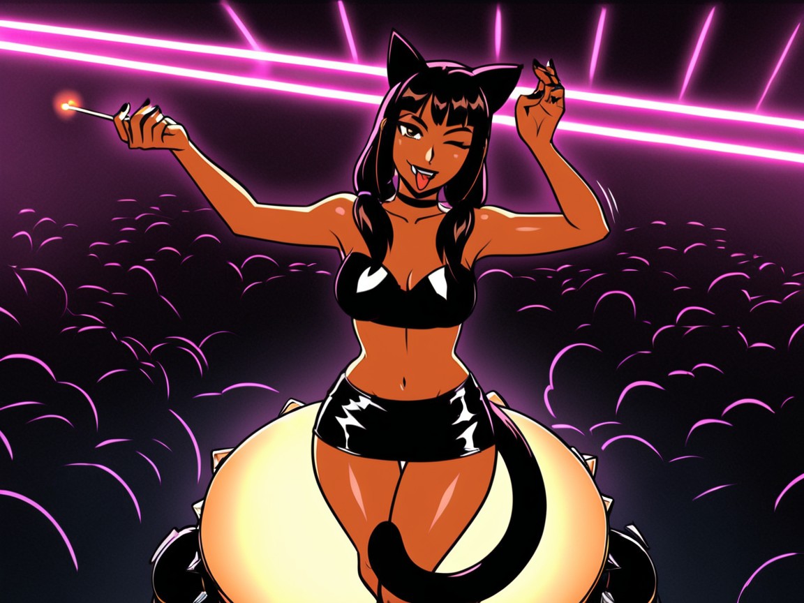 Ultra Detailed, Playing Percussion, Neon Lights In Background Porno IA Latina
