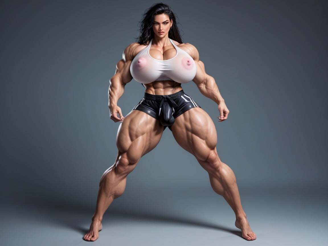 Black Hair, Extremely Large Calves, Large Nipples Shemale AI Porn