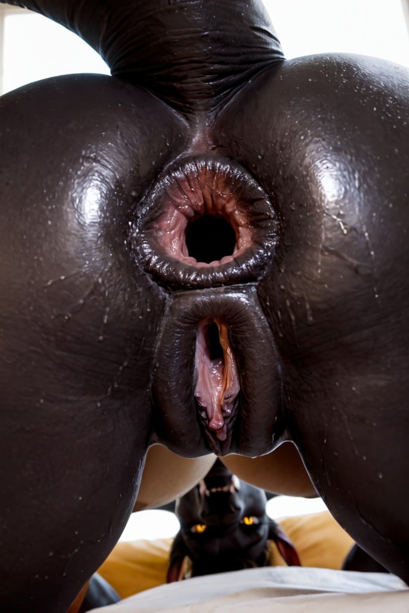 Gaping Hole, Hyper Open Anus Hole, Black Skin On Legs AI Porn