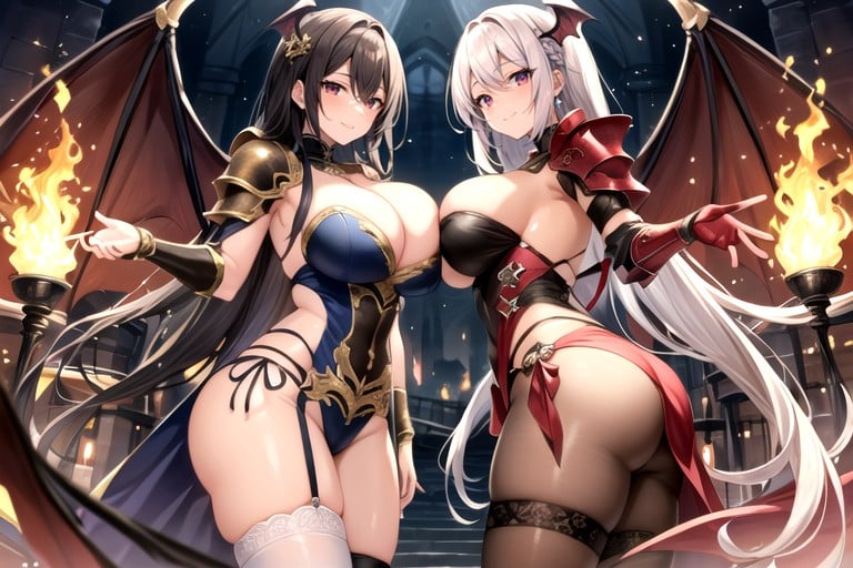 Massive Hyper Breasts, Wide Hips, Black Armor With Guilded TrimHentai IA