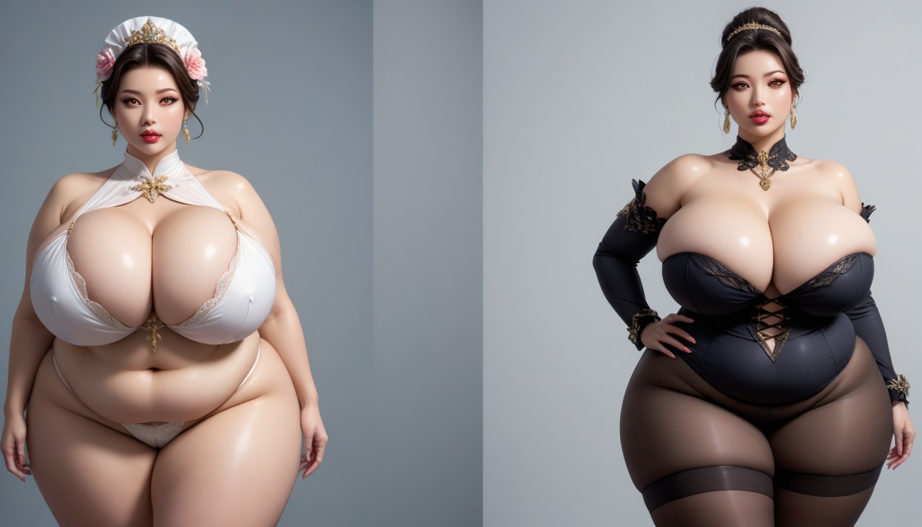 Unreal Sized Ultra Mega Gargantuan Mega Huge Mega Fat Sized Breasts, Multiple Views, Cleavage BBW AI Porn