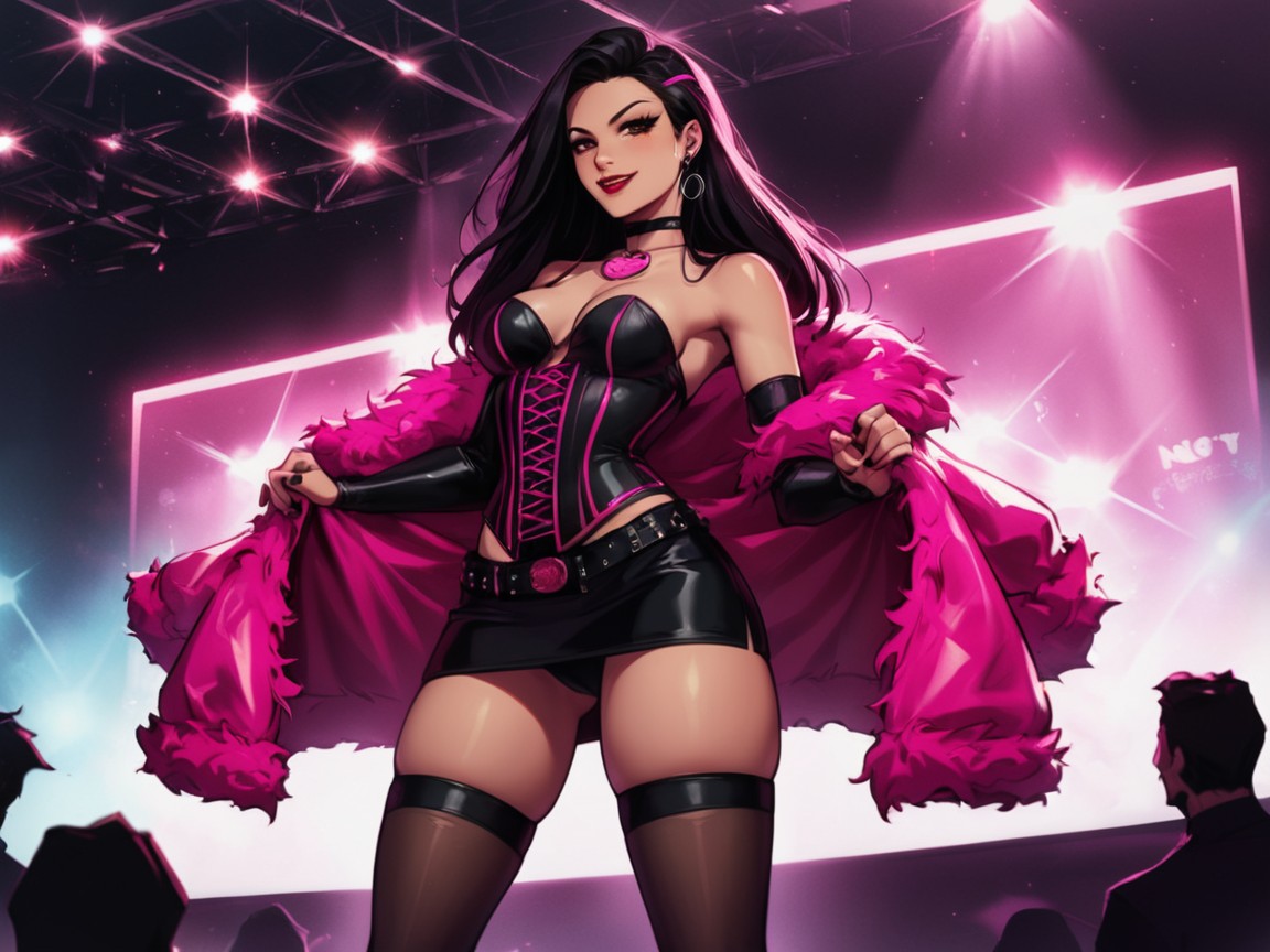 Goth, Sloped Shoulders, Black Hair Latina AI Porn