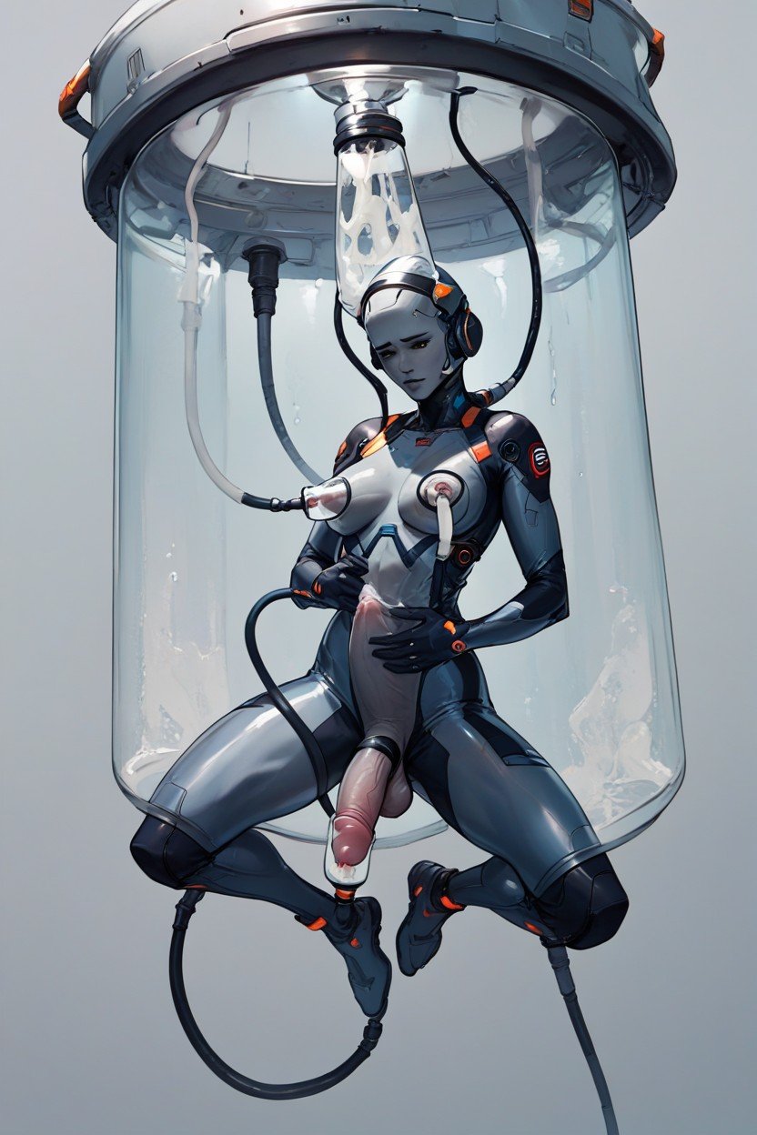 Futuristic Space Helmet, 중간 가슴, Erect Nipples쉬메일 AI 포르노