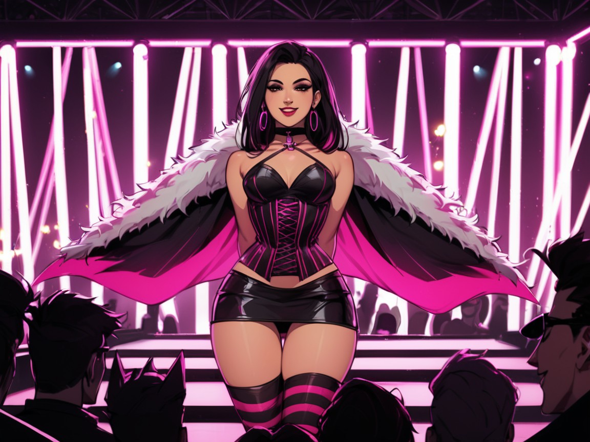 Monolid Eyes, Neon Pink Fog In Foreground, Hips Wider Than Shoulders Porno latina IA