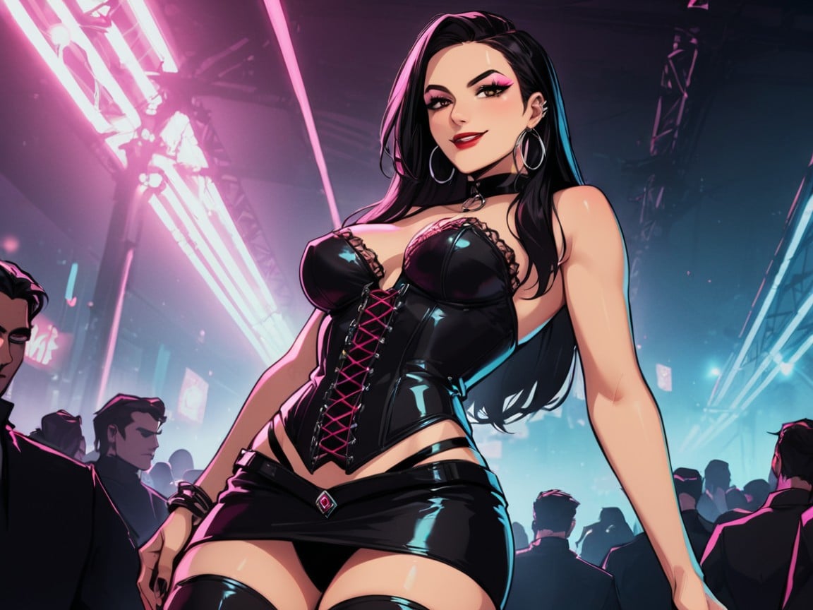 Woman Holding One Microphone, Hips Wider Than Shoulders, Abrigo De Piel Porno latina IA