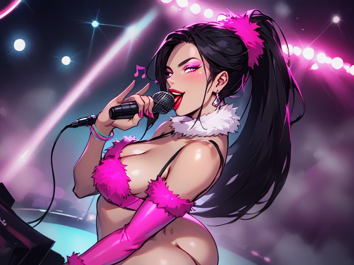 Snatched Waist, High Color Contrast, Woman Singing Into A Microphone Latina AI Porn