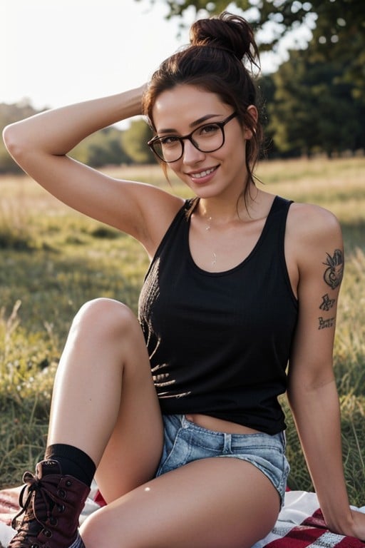 Mischievous Smile, Sunset, Wearing Black Tank TopPorno IA transsexuelle