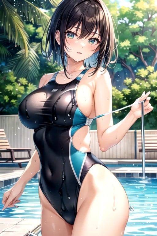 Wet Swimsuit, Anime Woman In A Swim Suit Standing In A Pool, Is Wearing A Swimsuitsites.postSEOTitles