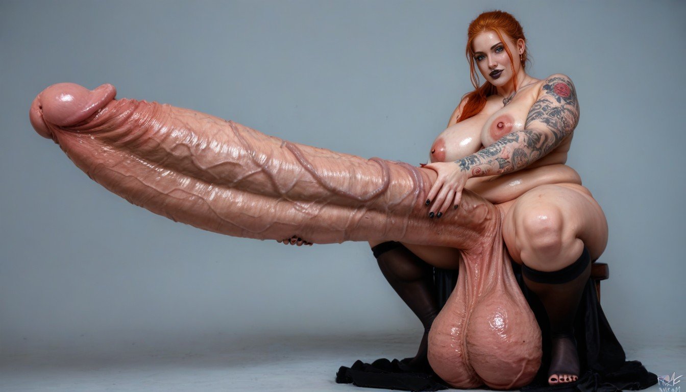 Tattoo, Extremely Veiny Cock, Absurdly Oversized Veiny Futanari Cock Shemale AI Porn