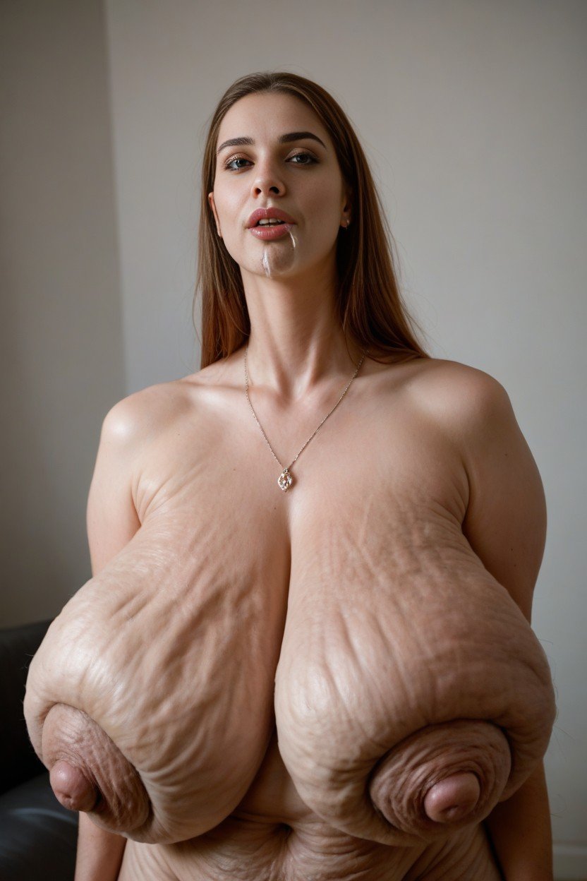 Extremely Unrealisticly Long Neck, Drooling Cum, Excessive Cellulite And Veins On Neck Travesti IA Pornô