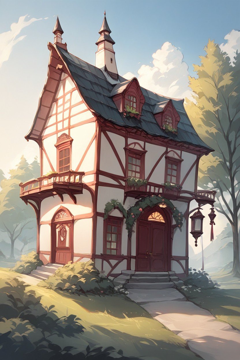 Scenery Of A Victorian Style House In The Countryside Surrounded By Rolling Hills And Beautiful Forests Shemale AI Porn