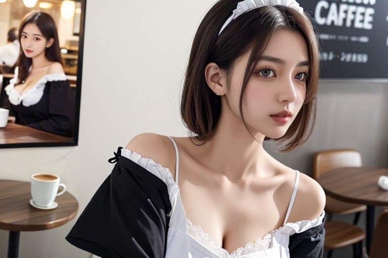 Maid Costume, 카페, Bust Shot퍼리 AI 포르노