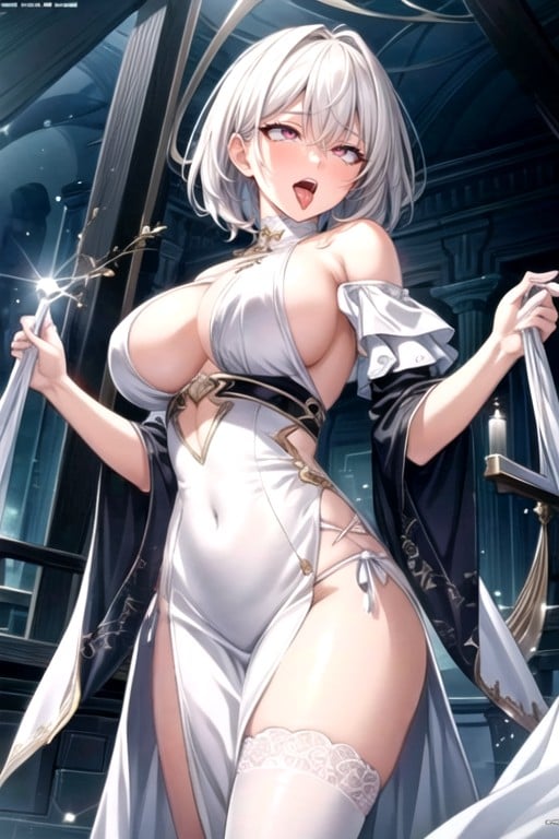 Off-shoulder, White Hair, Ultra Detailed Shemale AI Porn