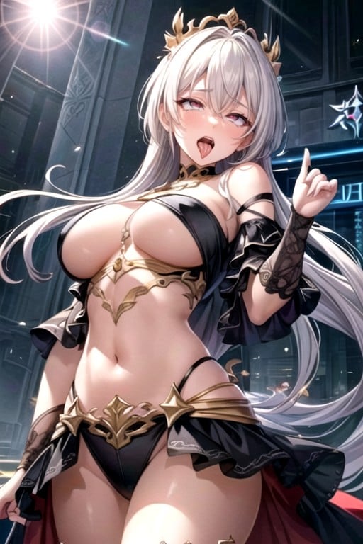 White Hair, Red Eyes, Off-shoulder Shemale AI Porn