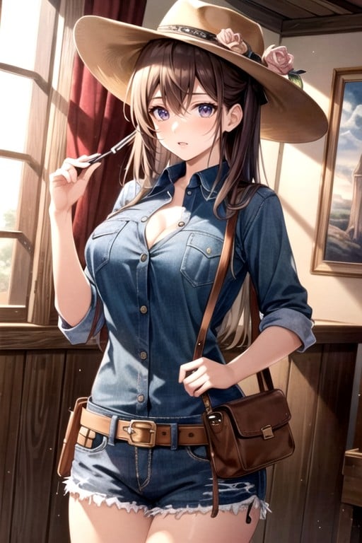 Cowboy Skirt, Cowboy Hat, CowgirlニューハーフAIポルノ