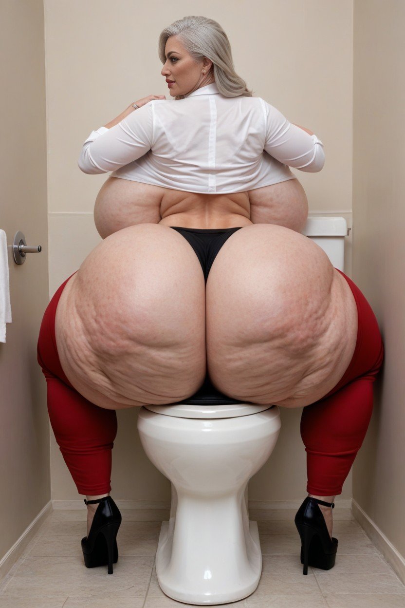 Old Lady With Giant Ass Sitting On Toilet, Sitting On A Bike, Legs Shemale AI Porn