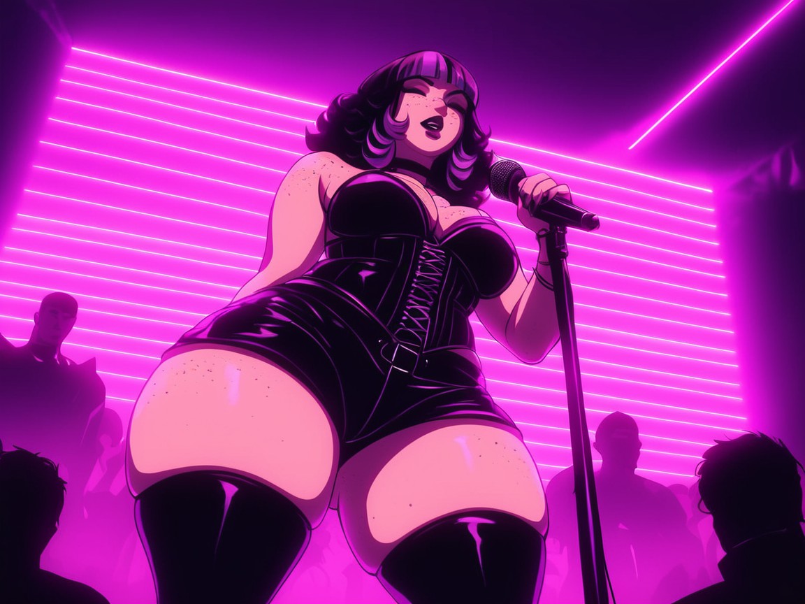 Neon Purple Bright Stage Lights, Tunic, Purple Pyrotechnics Hentai AI Porn
