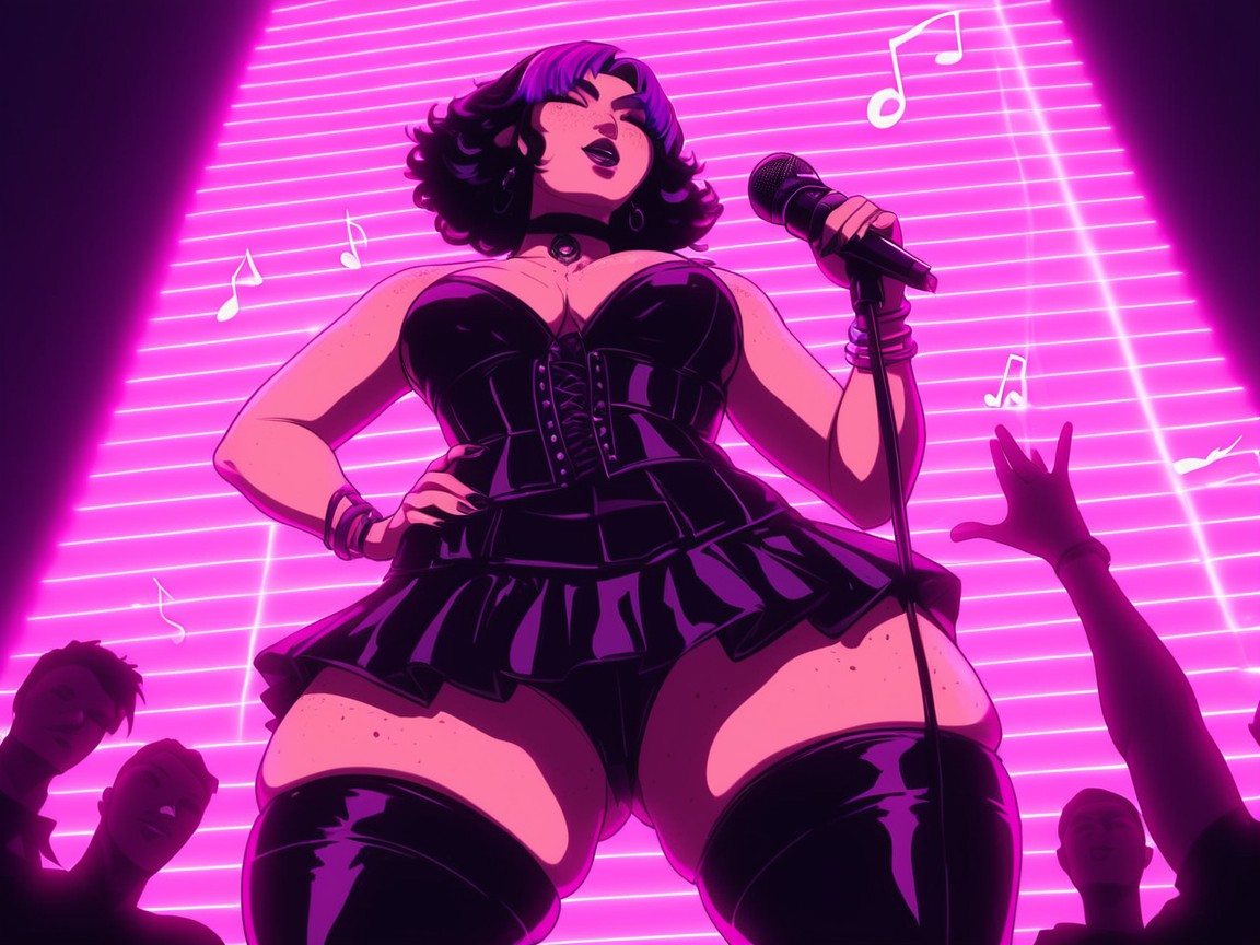 Woman Singing Into A Microphone, 1 Person, Freckles On Breasts Hentai AI Porn