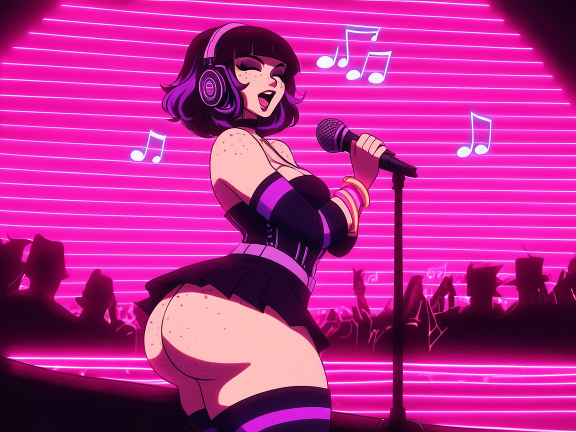High Brightness Effect, Concert, Woman Singing Into A Microphone Hentai AI Porn