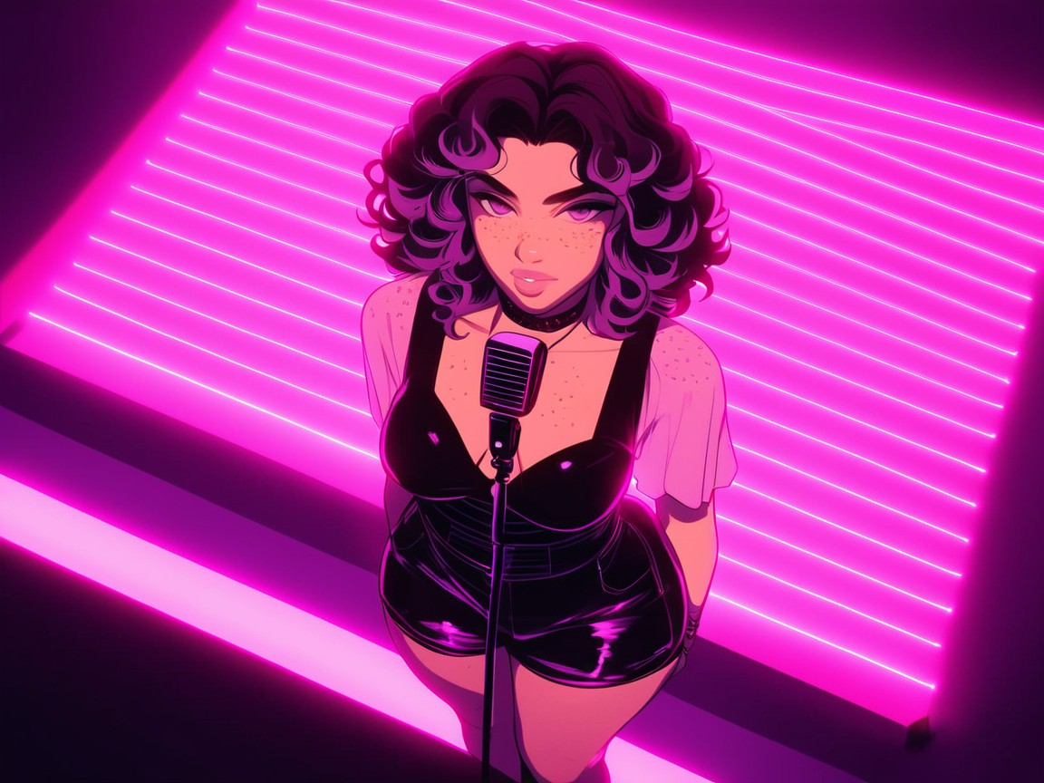 Woman Singing Into A Microphone, Low Torso Height, Latina Hentai AI Porn