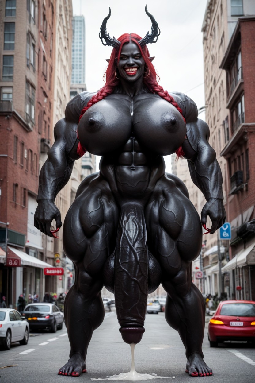 Extremely Long, Red Eyes, Woman Bigger Than City Shemale AI Porn