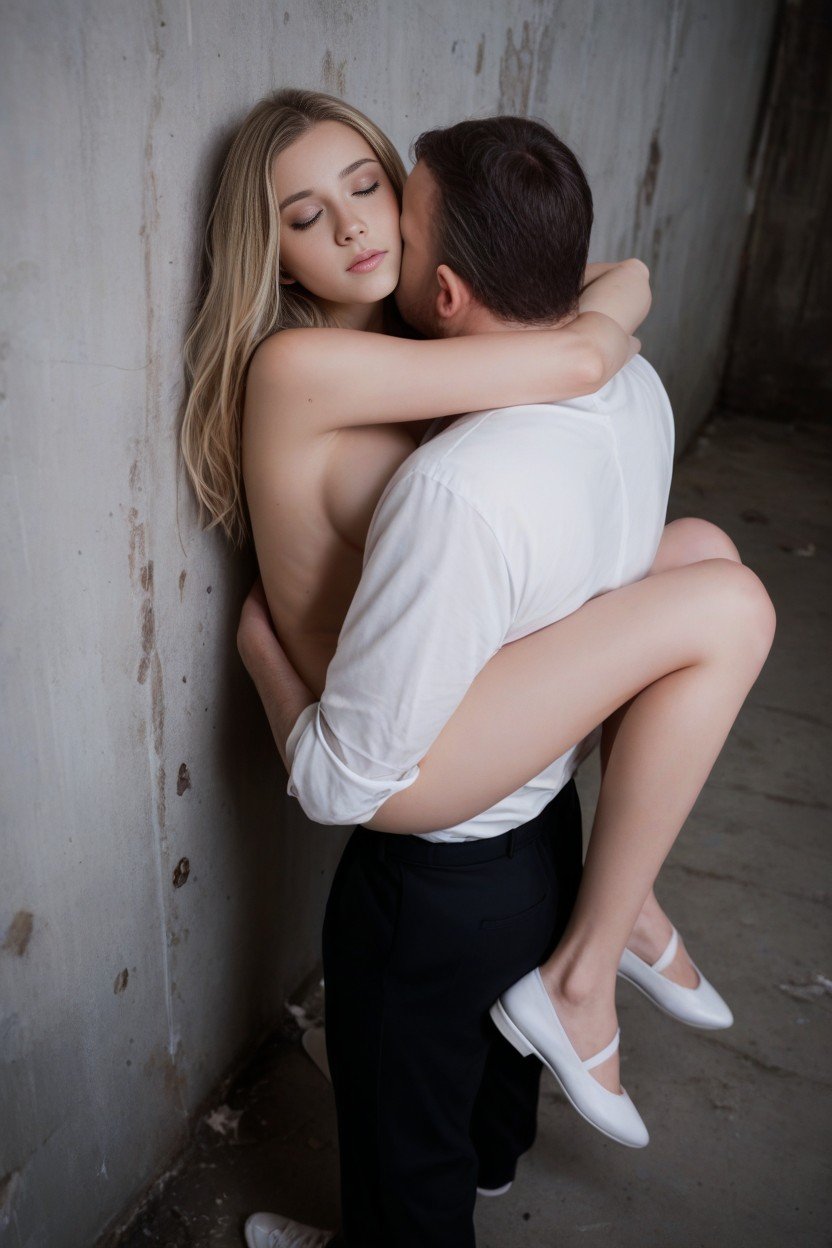 Carry Hug, His Arms Behind Her Hips, White Ballerina Shoessites.postSEOTitles