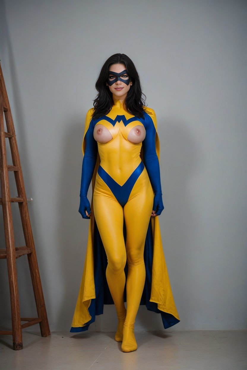 Yellow Superhero Costume, Super Hero, Corpo Todo Travesti IA Pornô