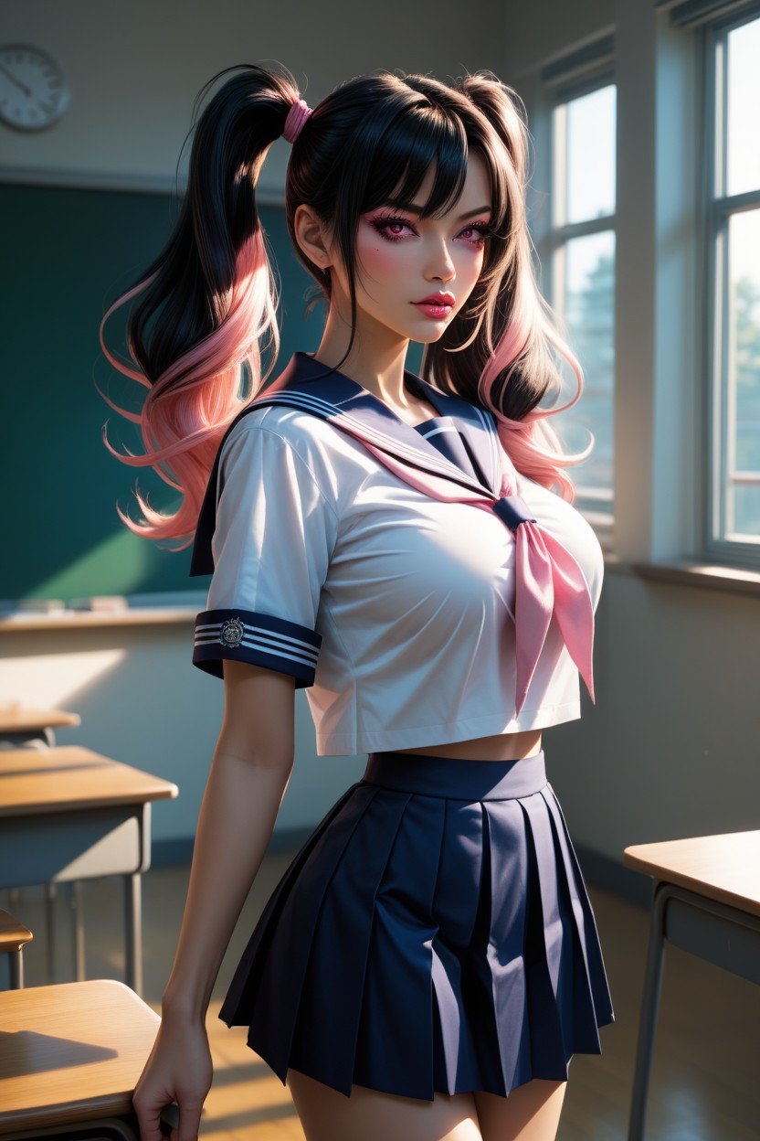 Classroom, Demure, PigtailsTransfrau KI-Porno