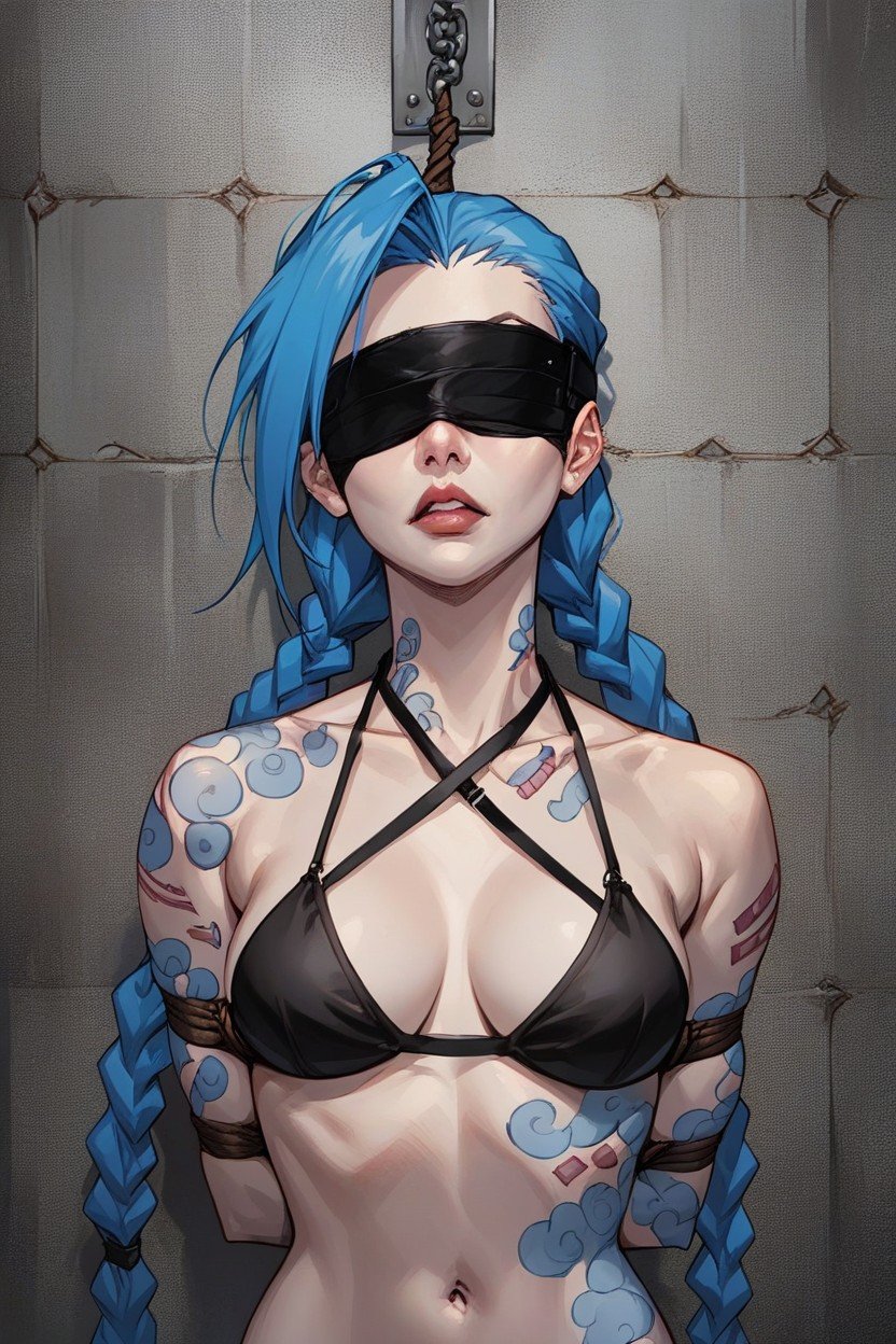 Black Bikini, Restrained, Jinx Tattoos Shemale AI Porn