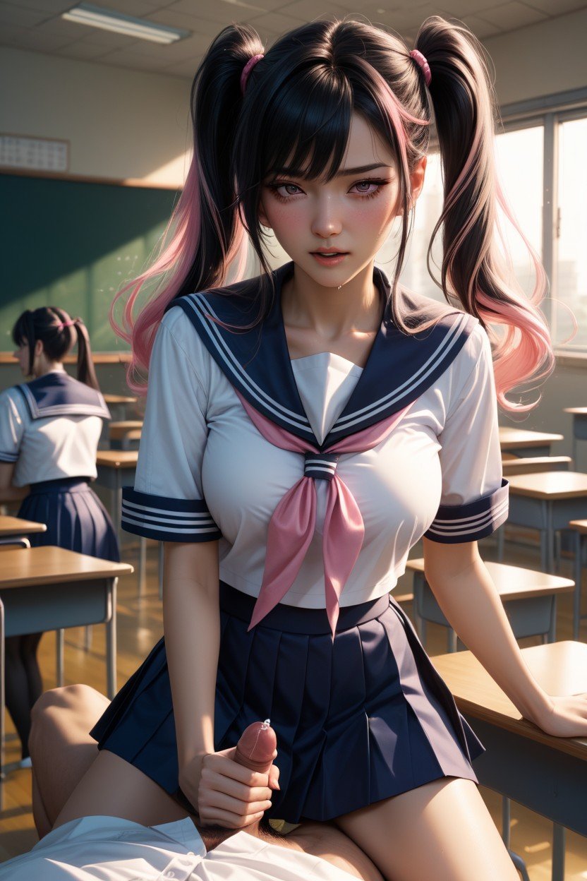 Skirt, Black Hair With Pink Streaks, EighteenAI獸人黃片