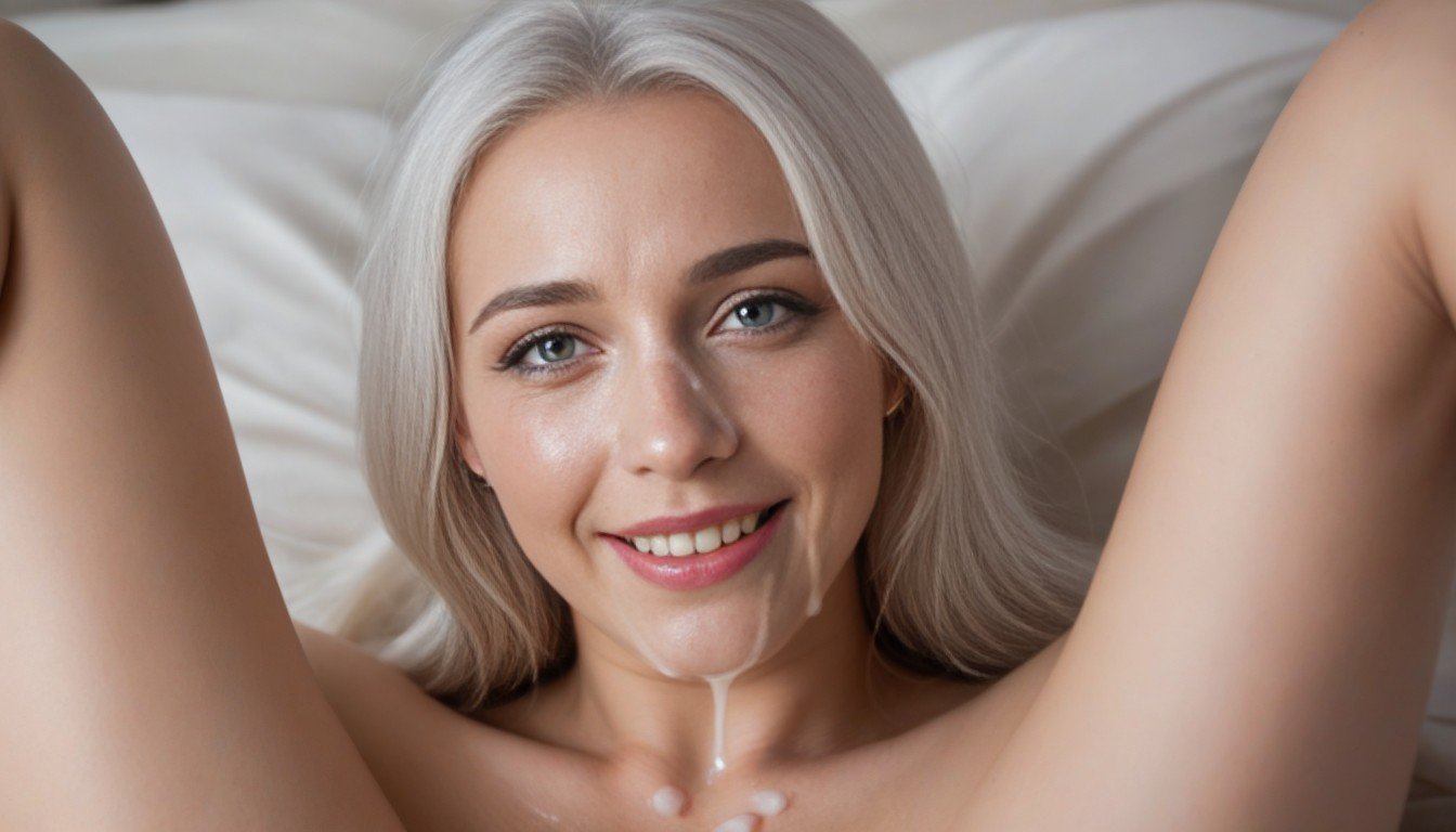 Smiling Mouth Open, White Hair, Happy Crying Shemale AI Porn