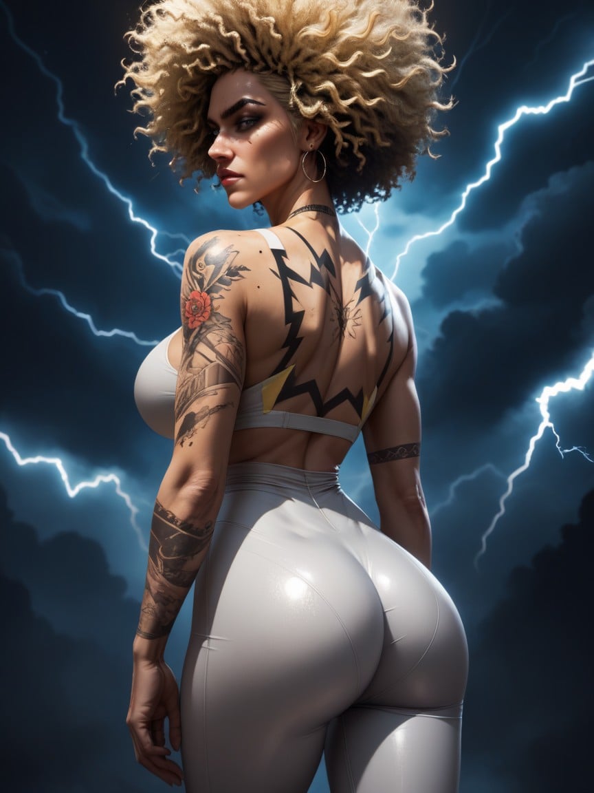 Small Breast, Medium Ass, Skin Tight Silver Bodysuit Covered In Lightning Bolts Shemale AI Porn