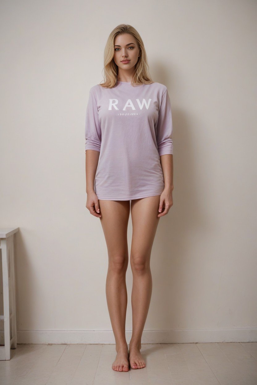 Blonde Hair, Lavender T Shirt, Full Body Shemale AI Porn