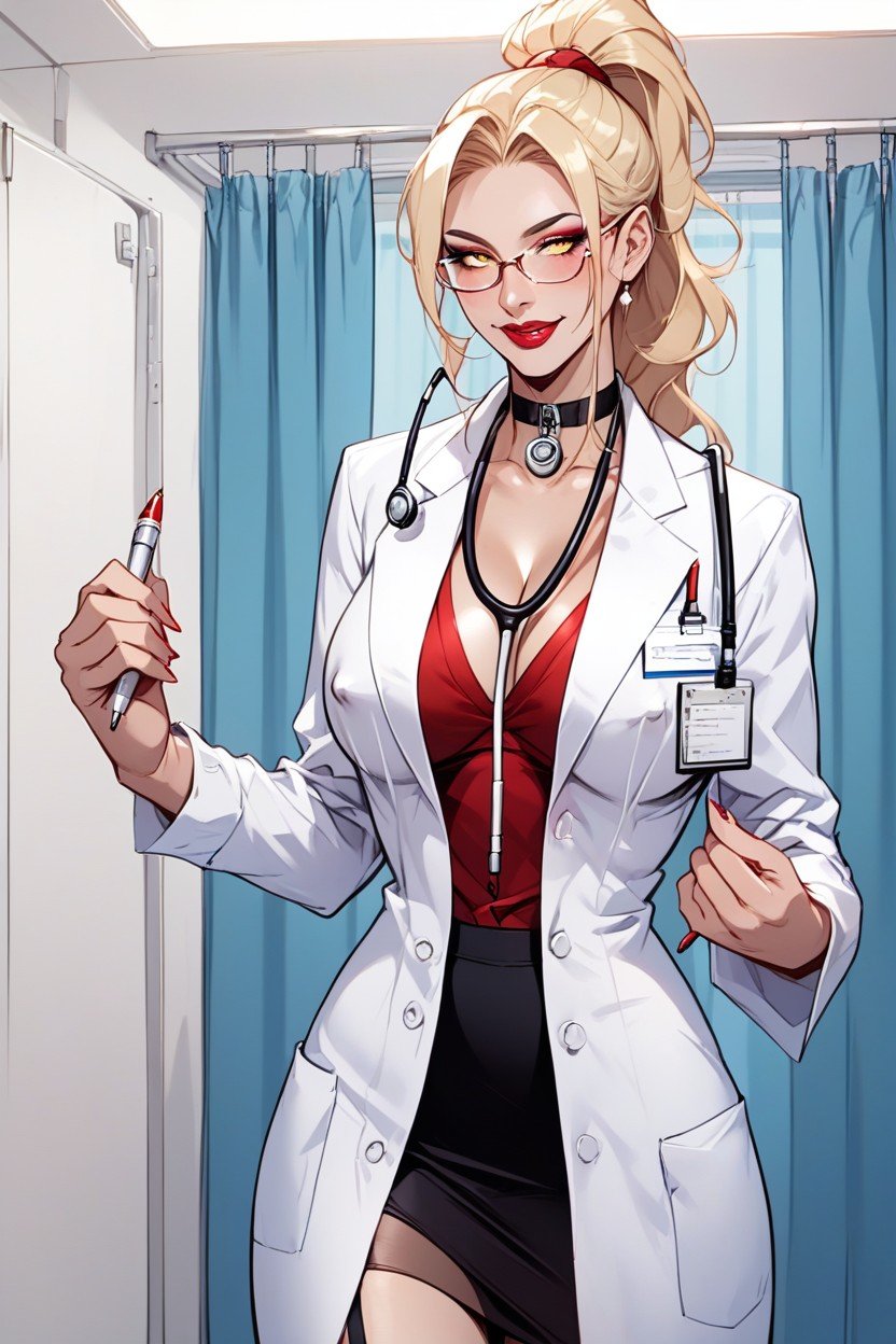 Plunging Neckline, Stethoscope Around Neck, Blonde Hair人妖AI色情