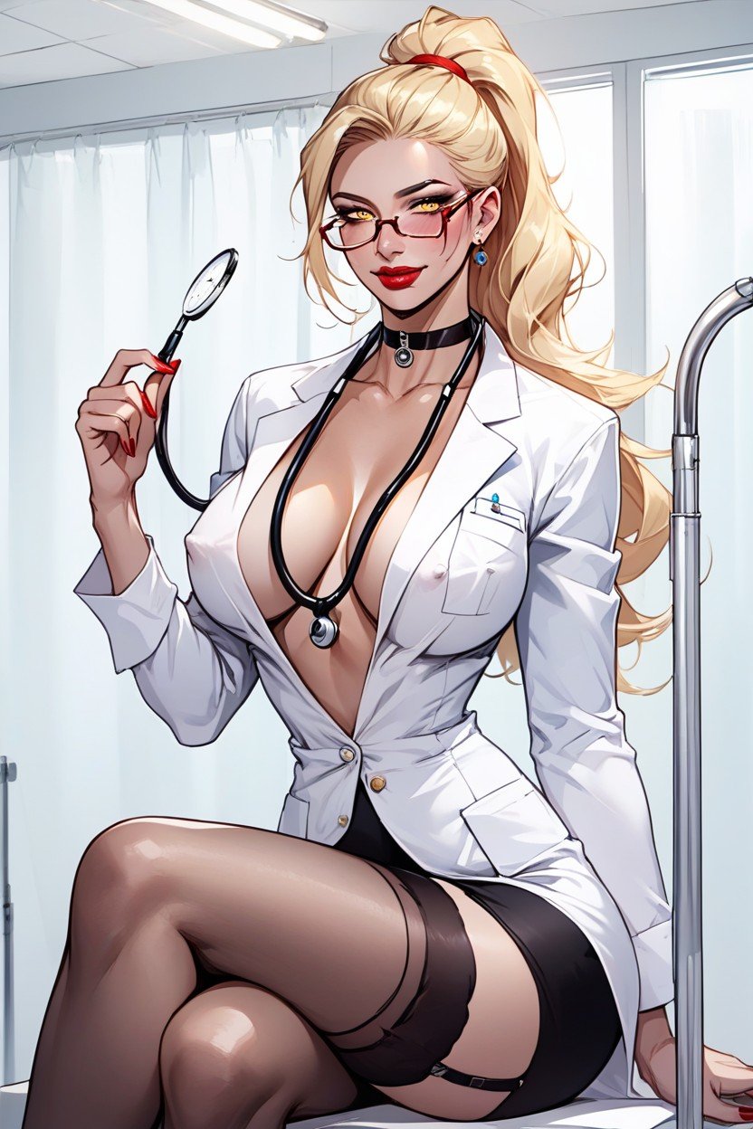 Doctor, Extremely Beautiful Face, Plunging Neckline Hentai IA pornografia