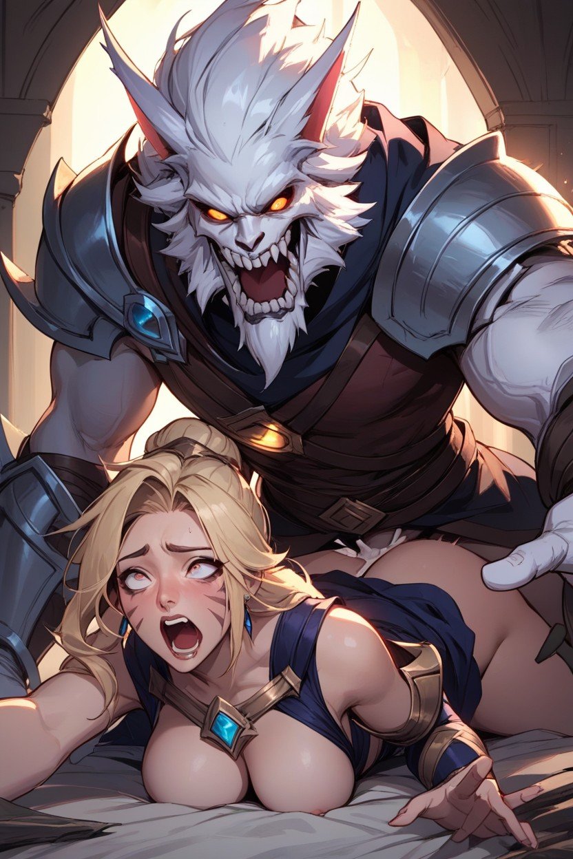 Hand Reaching Out, Wide Open Mouth, Lux Fucked By Rengar Hentai IA pornografia