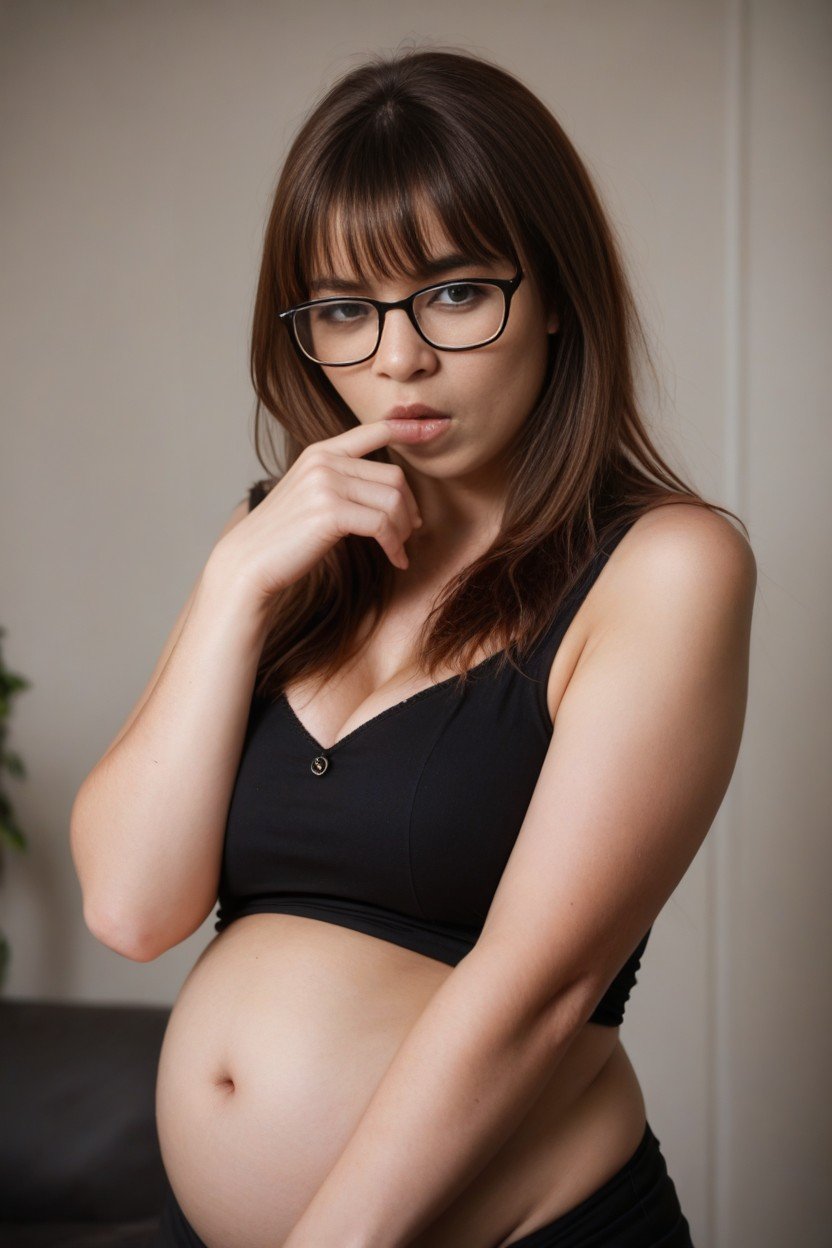 Bangs, Brown Hair, Extremely Large Stomach Shemale AI Porn