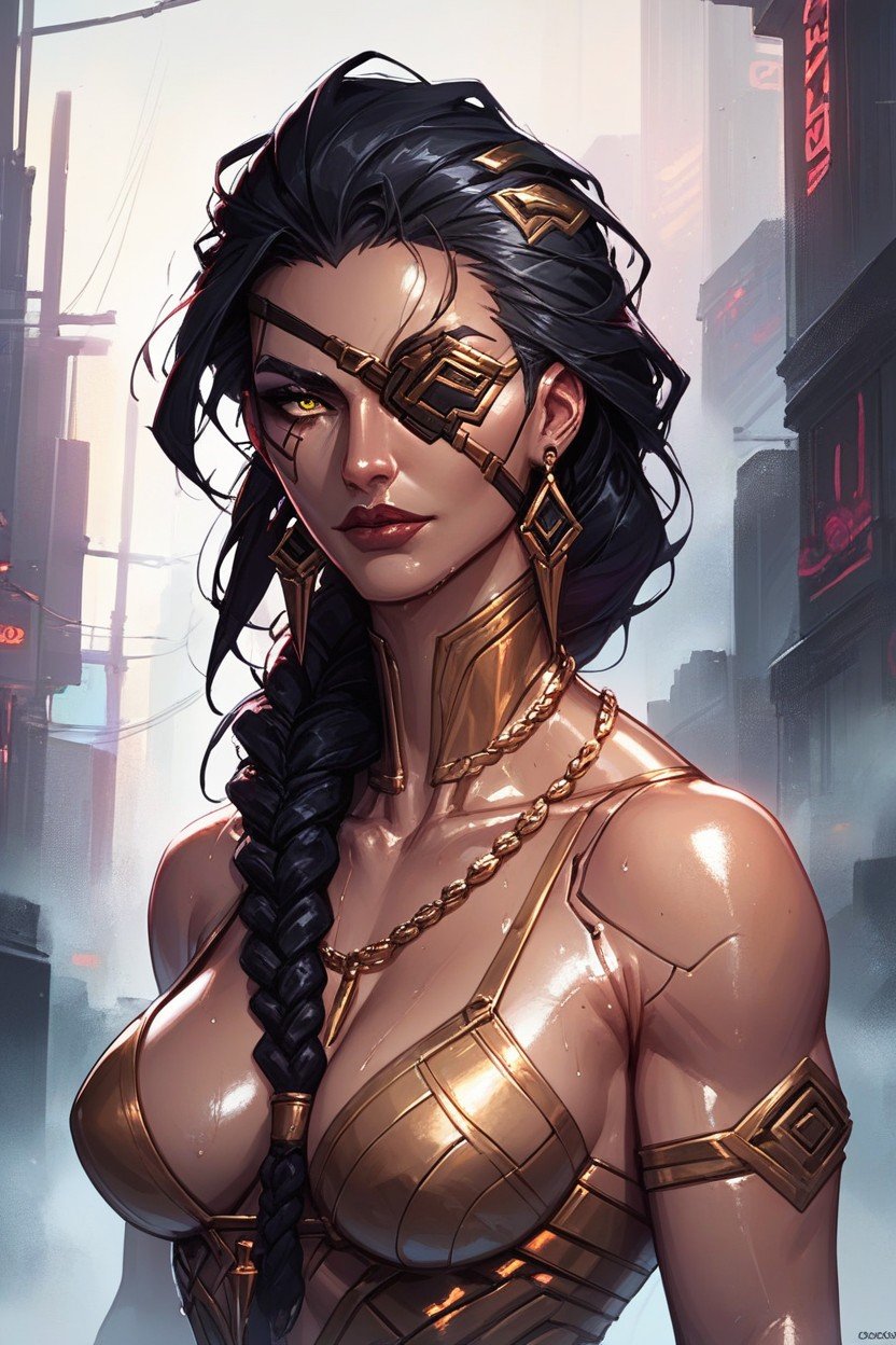 Braided Ponytail, Open Gold Tailcoatm Naked, Eyepatch On Right EyeHentai IA