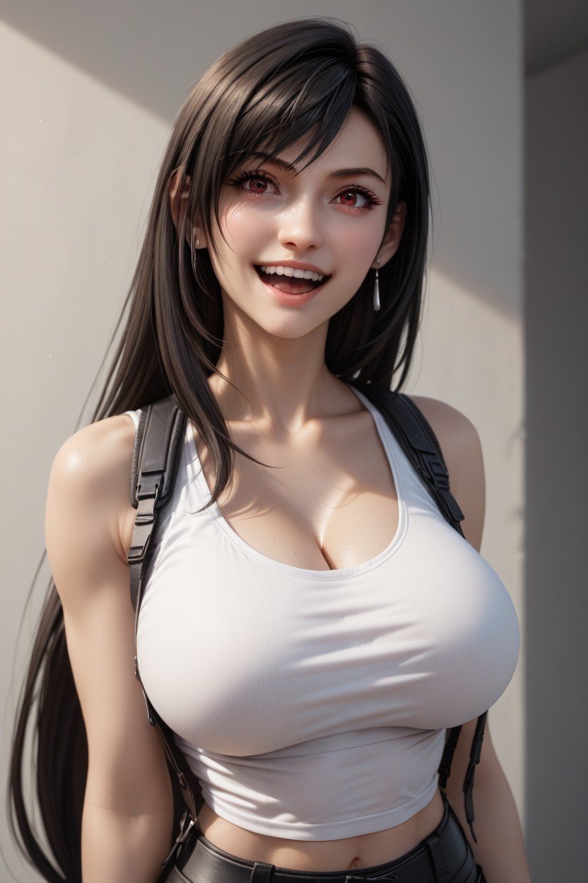 White Tank Top, Excited, Barely Containing Extra Large Breasts Shemale AI Porn