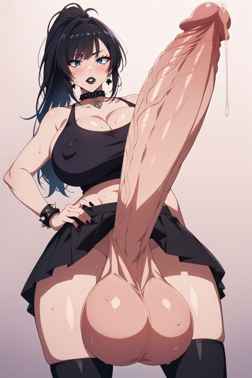 Looking At Viewer, Black Lipstick, Penis Is Too Gigantic Shemale AI Porn