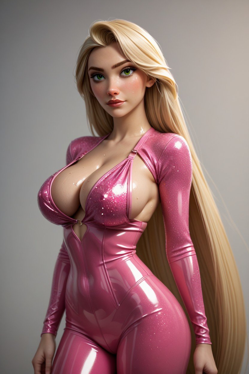 Sparkly Pink Latex Body Suit, Nude, UndressingTransfrau KI-Porno