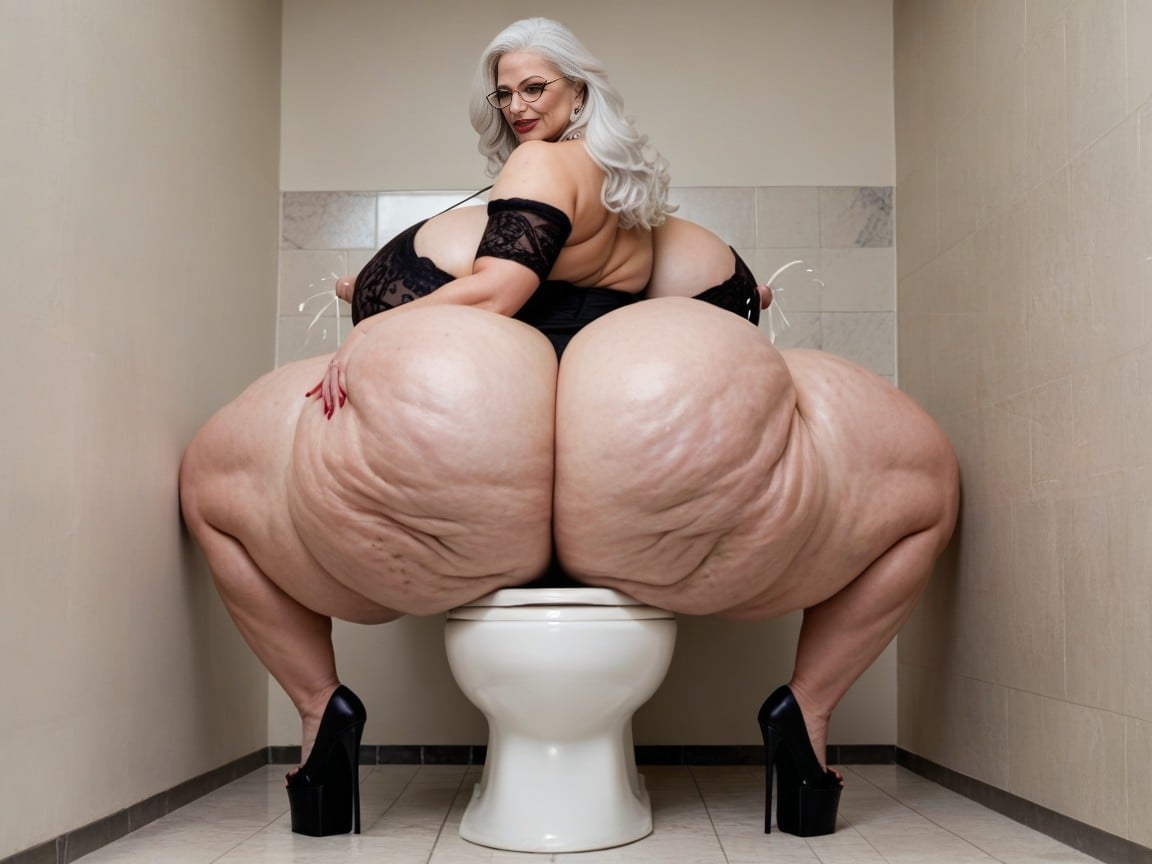 Mansion, Giant Ass, Elderly Fit Woman With Giant Ass Sitting On ToiletニューハーフAIポルノ