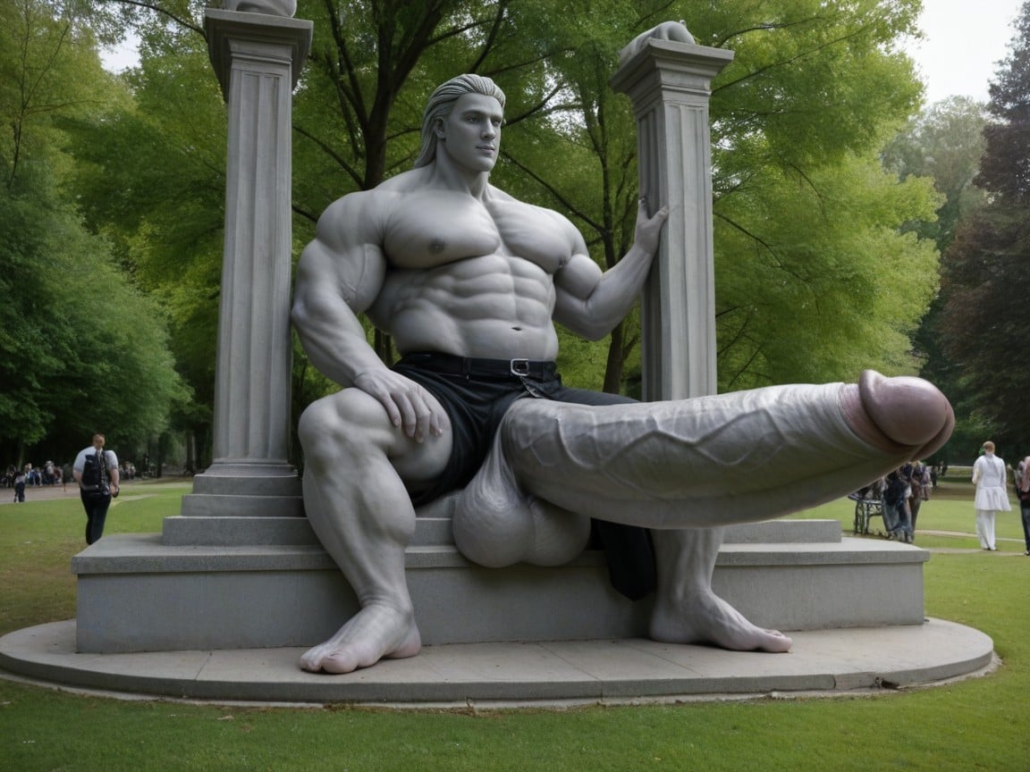 Fully Clothed, Male Idol Statue, Park Shemale AI Porn