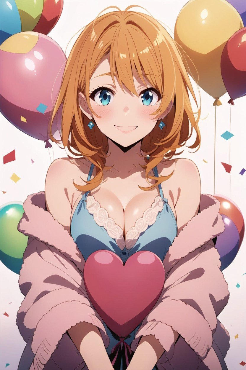 White Background, Holding Happy Birthday Balloon, Smiling Hentai AI Porn