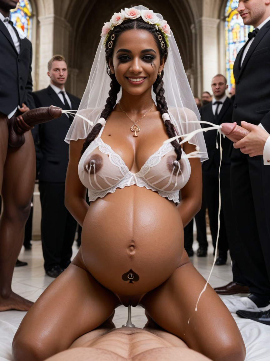 Pale White Woman, Wedding Guests, Golden Anklets AI Porn