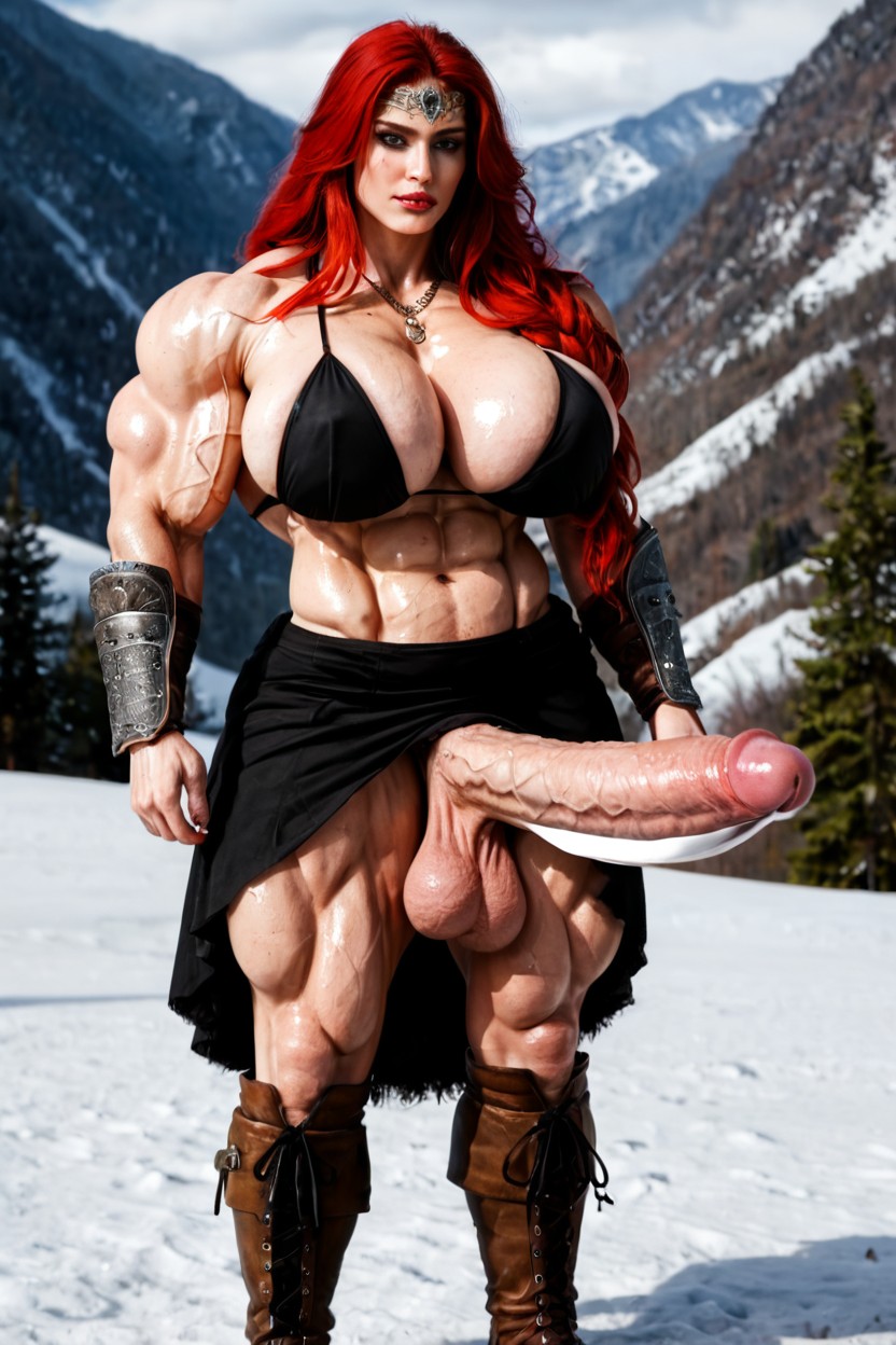 Massive Muscular Quads, Wide Upper Body, Brown Leather Boots Shemale AI Porn