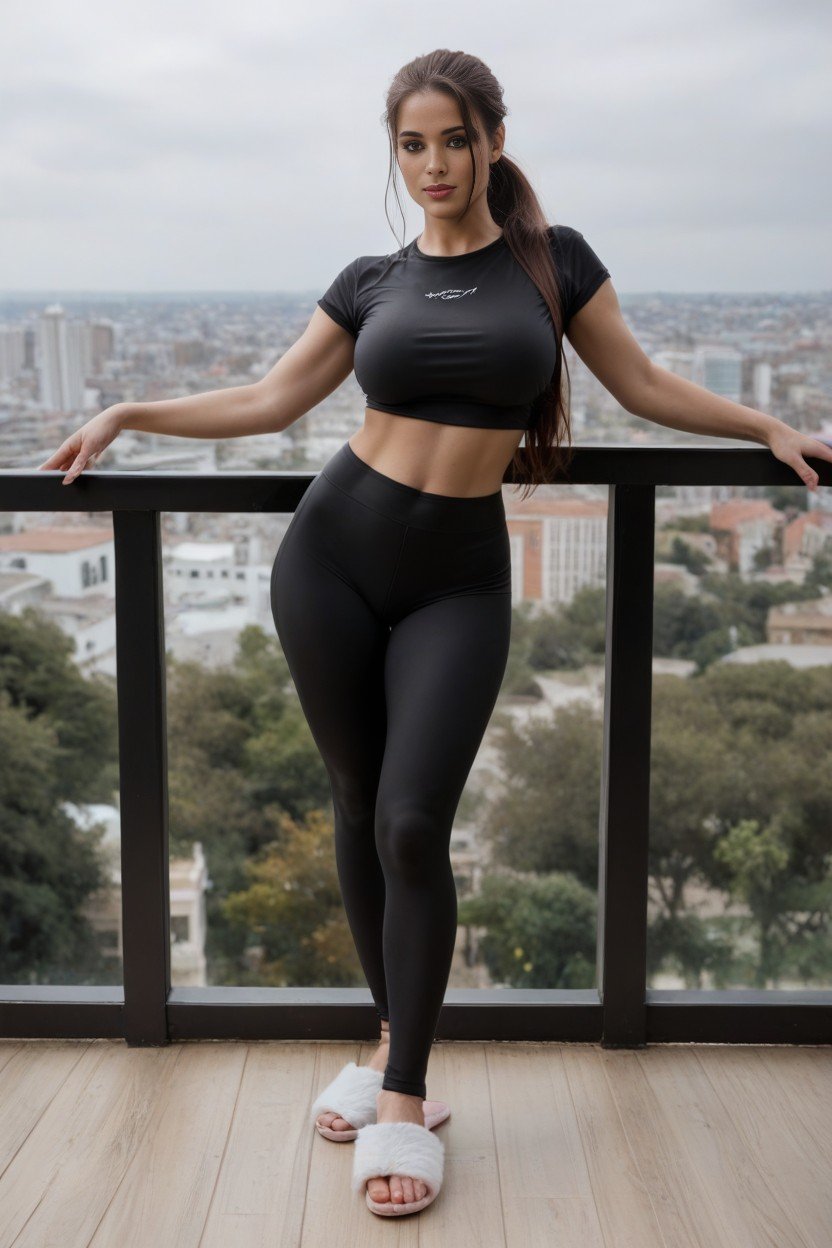 Gym Leggings, Long Legs, Wearing Black Top & Black Gym Leggings Travesti IA Pornô